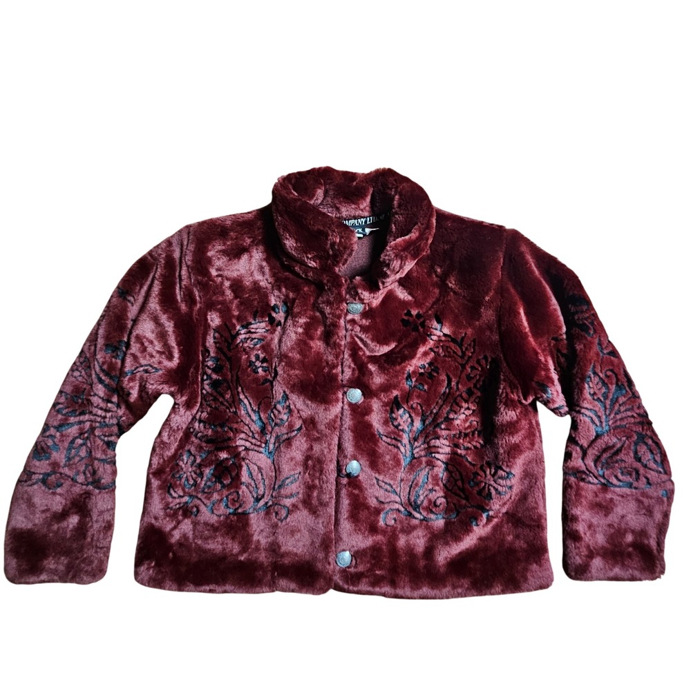 Vintage Outback Trading Co Faux Fur Western Jacket L Floral Burgundy Mob Wife